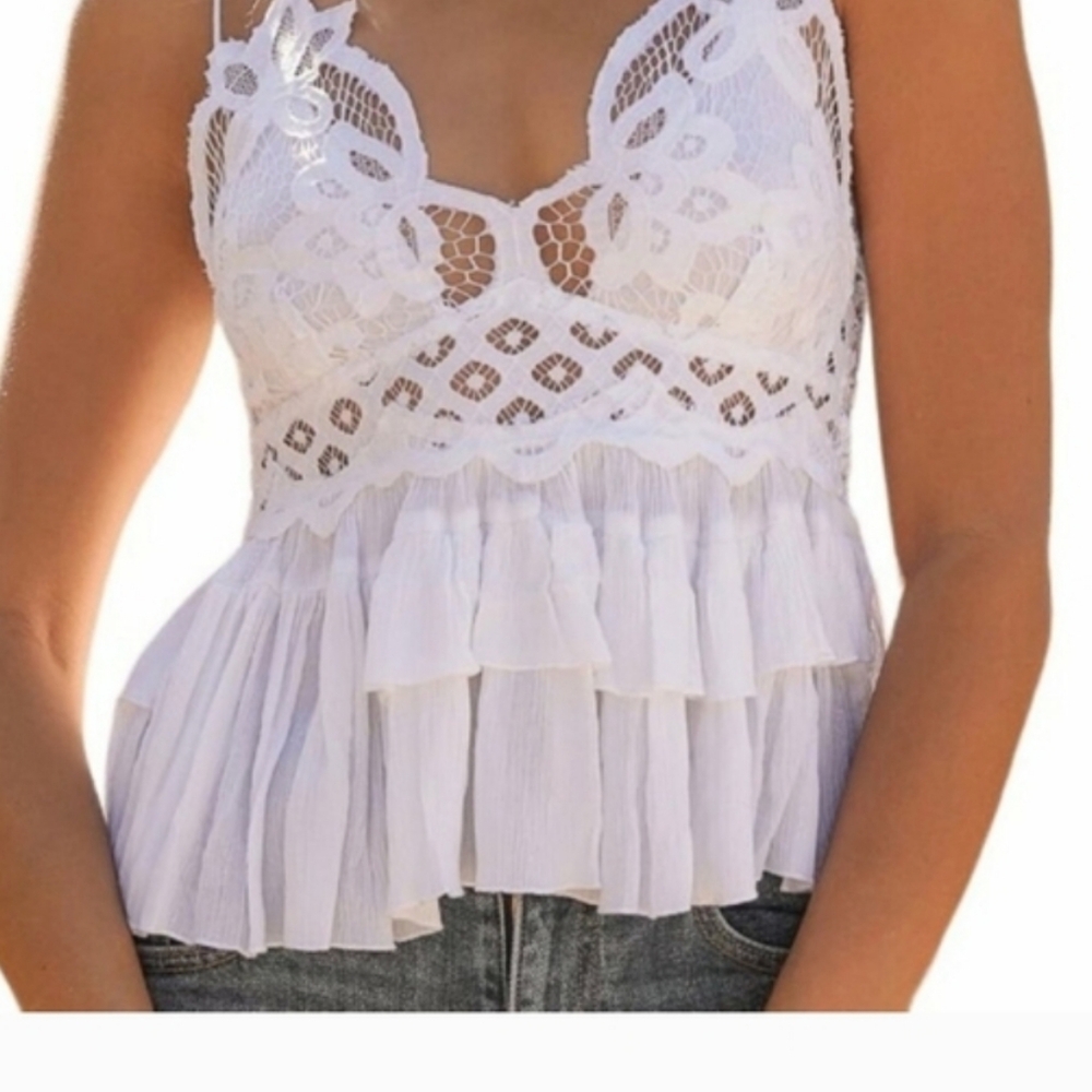 Free People Adella Cami White Lace V-Neck Sleeveless Camisole XS NWT - Picture 6 of 16